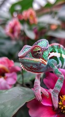 Wall Mural - Chameleon on flower.