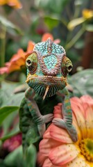 Wall Mural - Chameleon on flower.