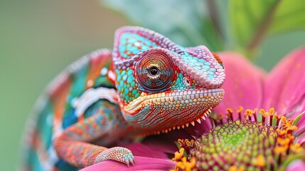 Wall Mural - Chameleon on flower.