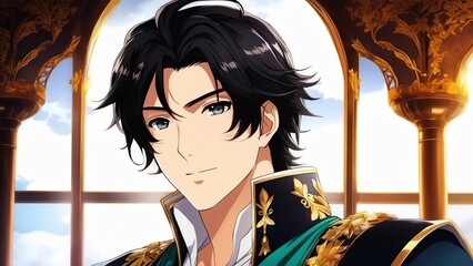 Wall Mural - a handsome king with black hair image, anime