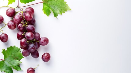 Poster - Red grape with leaves isolated on white background : Generative AI