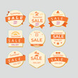 © BIBI - Set of vector red starburst, sunburst badges. Simple flat style vintage labels, stickers with sale discount text. Sale quality tags and labels. Template banner shopping badges
