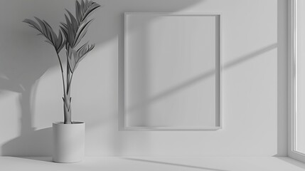 Poster - Blank picture frame mockup on a wall Landscape orientation Artwork template in interior design : Generative AI