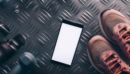 Smartphone with white screen on metal background