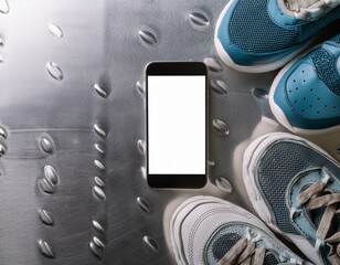 Smartphone with white screen on metal background