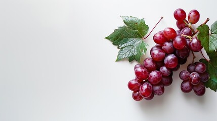 Poster - Red grape with leaves isolated on white background : Generative AI