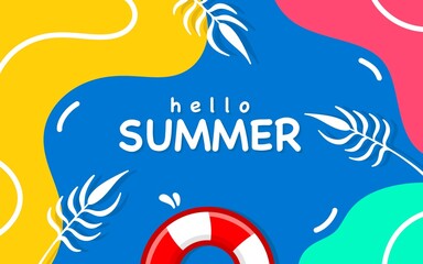 Colorful summer background layout banner design. landscape poster, greeting card, header to website