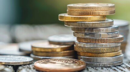 Leinwandbilder - Euro coins stacked on each other in different positions : Generative AI