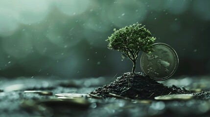 Poster - Showing financial developments and business growth with a growing tree on a coin : Generative AI