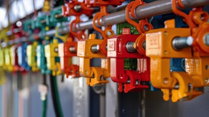 Wall Mural - A set of lockout tagout devices used to ensure machinery is completely powered down and unable to start up unexpectedly.