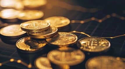 Poster - gold money coin background are laid in graphBusiness success concept wealth stock investmentBusiness in the digital ageDigital transformation for next generation technology  concept sa : Generative AI