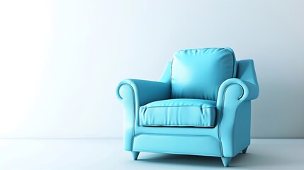 Wall Mural - One comfortable light blue armchair isolated on white : Generative AI
