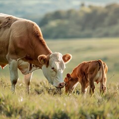 Wall Mural - Cattle cows calves in the field outdoor outdoors grazing eating grass, Ganado vacas becerros en el campo al aire libre exterior pastando comiendo pasto