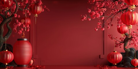 Wall Mural - traditional holiday background in asian style. chinese mid-autumn festival, happy new year. spring f