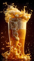 Wall Mural - Dramatic and Captivating Explosion of Freshly Poured Beer Foam with Fluid Brushstrokes and Cinematic Photographic Style