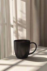 Poster - Sleek and Minimalist Mug Mockup in Muted Dark Tones on Crisp Neutral Backdrop