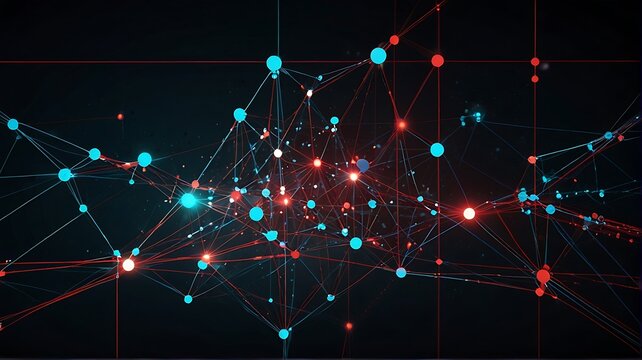 a network of glowing dots connected by lines, forming a connection-like pattern against a dark colored image background creates a visual impression of futurism and advanced technology