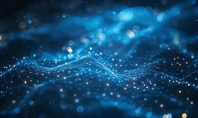 Wall Mural - abstract background with blue glowing neon lines and bokeh lights. data transfer concept. digital wa