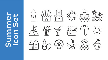 Wall Mural - Summer Icon Set with editable vector outline. 