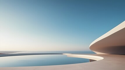 Wall Mural - Sleek and Modern Architectural Landscape with Tranquil Reflective Pool and Vast Sky
