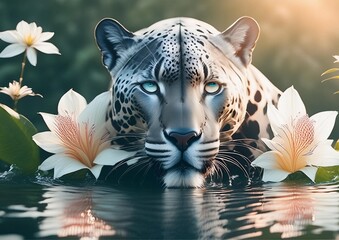 Wall Mural - A white jaguar in the jungle 