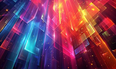 Poster - movement and energy of vertical light streaks cascading down the image, with dynamic colors and patterns