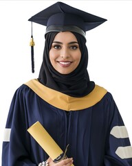 Wall Mural - A woman in graduation gown holding a diploma.