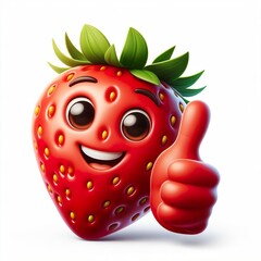 Sticker - 3D strawberry emoji thumbs up on a white background