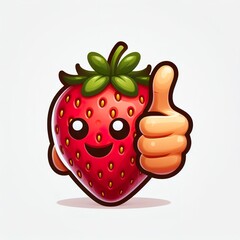 Wall Mural - 3D strawberry emoji thumbs up on a white background
