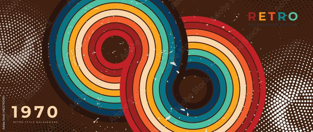 Abstract retro 70s background vector. Colorful vintage 1970 grunge ...
