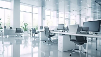 Abstract blurred empty space office interior room , Modern office with computer on desk