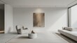 © Sana - A sleek living room with a minimalist approach featuring stark white walls a single statement piece of modern art and furniture that appears to float above