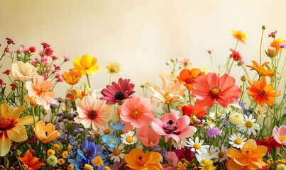 Wall Mural - scene of springtime blossoms with an assortment of flowers in vibrant hues