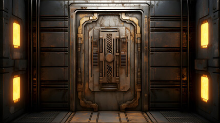 Wall Mural - Digital sci-fi door surreal abstract poster background