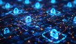 © NEW - Digital security concept with glowing locks representing data protection and cybersecurity on a connected network.