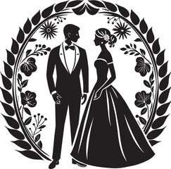 Wall Mural - silhouette of bride and groom black and white illustration