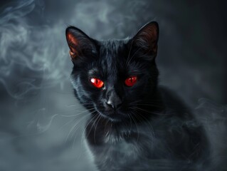 Poster - Mysterious black cat with glowing red eyes