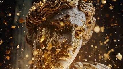 Sticker - abstract golden marble sculpture with glitter