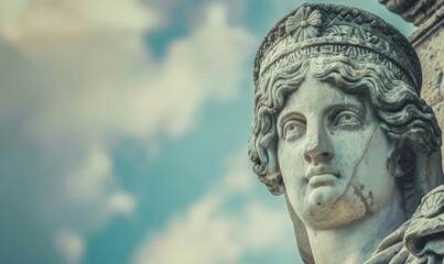 Wall Mural - ancient greek statue against cloudy sky