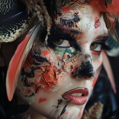 Wall Mural - Conceptual makeup art inspired by cultural and historical themes.