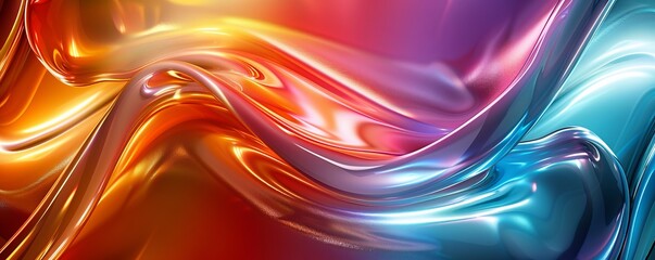 Wall Mural - Shiny glossy curved lines, abstract colorful background, 3D rendering, vibrant rainbow stripes