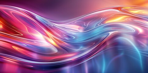 Wall Mural - 3d rendering illustration of colorful abstract futuristic shapes in motion. Bright color waves, holographic, iridescent light, silver chrome texture, gradient.