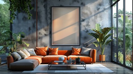 Wall Mural - Elegant Frame Mockup on Living Room Wall Modern Interior Design