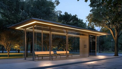 Sticker - A sleek and modern bus stop with an open roof