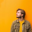 © Cloudyew - Millennial person with ample copy space in a minimalist background.