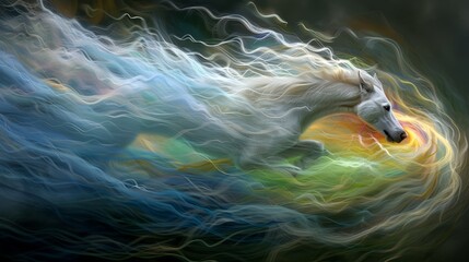 Wall Mural - White horse with rainbow in mane