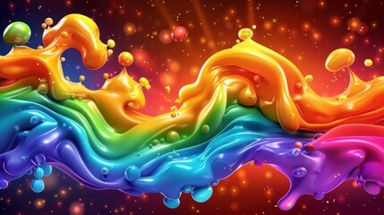 Canvas Print -  A rainbow-hued liquid flows down the sides of three interconnected rainbow pools