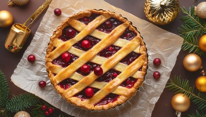 Wall Mural - Golden Delight: A Cherry-Filled Pie from Above