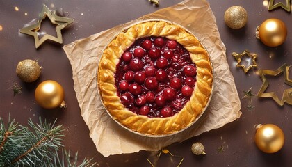 Wall Mural - Golden Delight: A Cherry-Filled Pie from Above