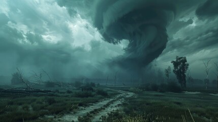 Wall Mural - the tornados path is wide leaving behind a trail of devastation as it moves across the land.